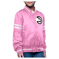 Youth Starter  Pink Atlanta Hawks Printed Logo Varsity Satin Full-Snap Jacket