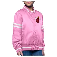 Youth Starter  Pink Miami Heat Printed Logo Varsity Satin Full-Snap Jacket