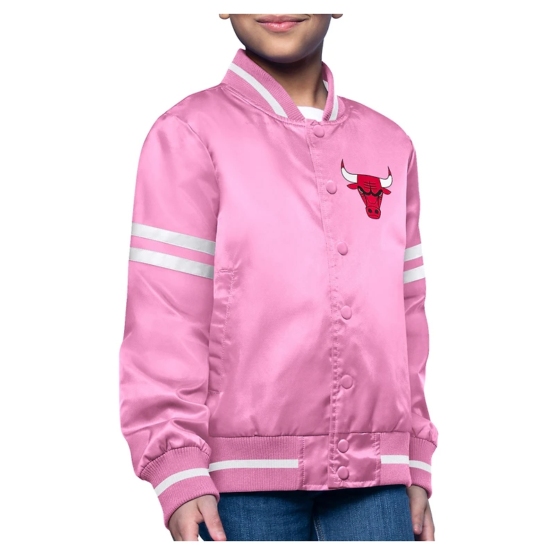 Youth Starter  Pink Chicago Bulls Printed Logo Varsity Satin Full-Snap Jacket