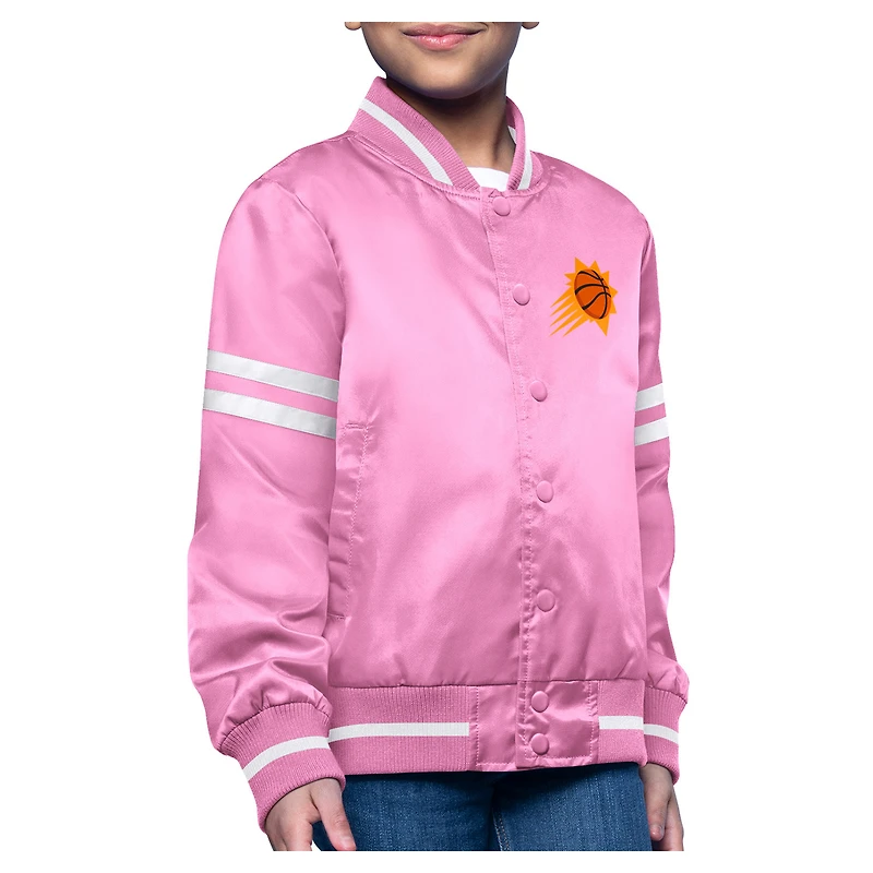 Youth Starter  Pink Phoenix Suns Printed Logo Varsity Satin Full-Snap Jacket