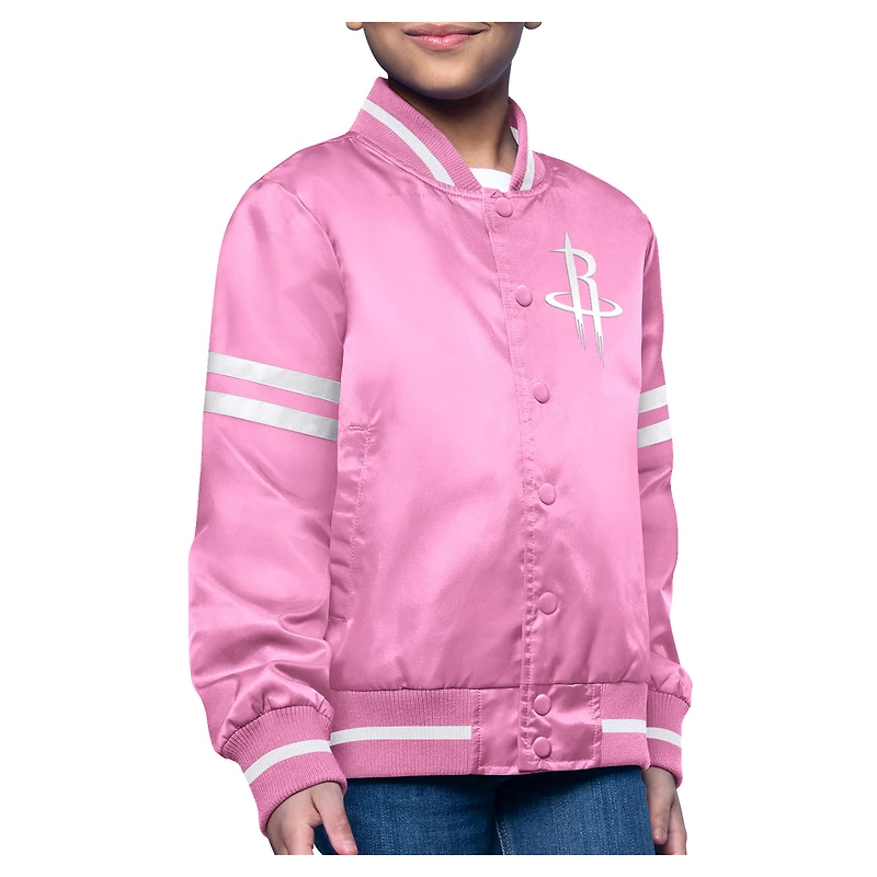 Youth Starter Pink Houston Rockets Printed Logo Varsity Satin Full-Snap Jacket