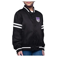 Youth Starter  Black Sacramento Kings Printed Logo Varsity Satin Full-Snap Jacket