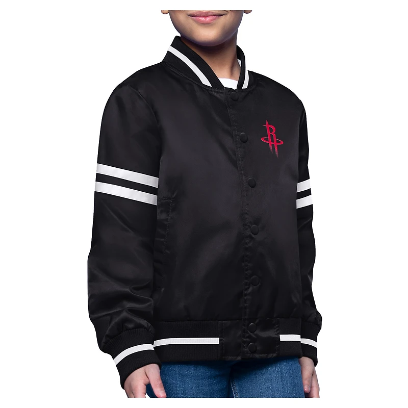 Youth Starter  Black Houston Rockets Printed Logo Varsity Satin Full-Snap Jacket