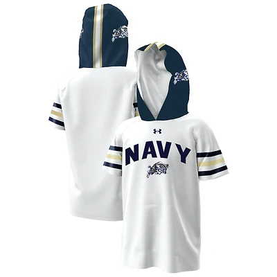 Youth Under Armour  White Navy Midshipmen ArmourFuse Jersey Raglan Hooded T-Shirt