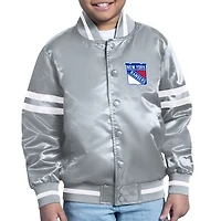 Youth Starter  Gray New York Rangers Starter Printed Logo Satin Varsity Full-Snap Jacket