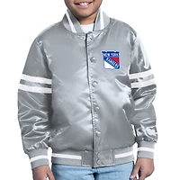 Youth Starter  Gray New York Rangers Starter Printed Logo Satin Varsity Full-Snap Jacket
