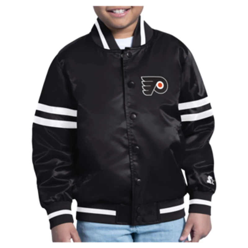 Youth Starter  Black Philadelphia Flyers Starter Printed Logo Satin Varsity Full-Snap Jacket