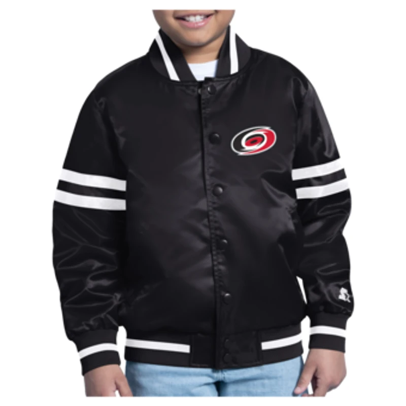 Youth Starter  Black Carolina Hurricanes Starter Printed Logo Satin Varsity Full-Snap Jacket