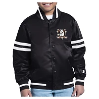 Youth Starter  Black Anaheim Ducks Starter Printed Logo Satin Varsity Full-Snap Jacket