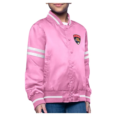 Youth Starter Pink Florida Panthers Printed Logo Satin Varsity Full-Snap Jacket