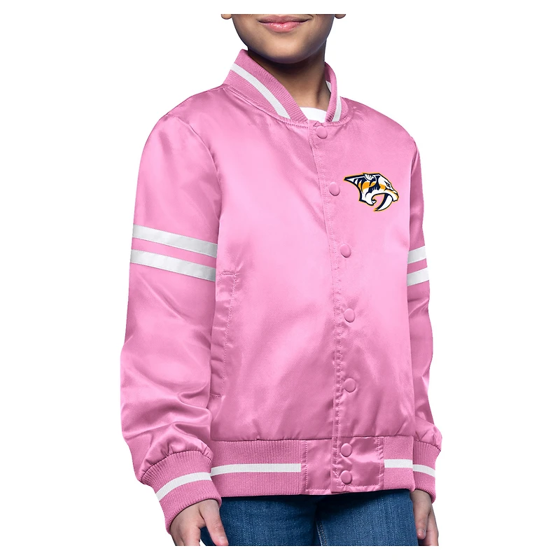 Youth Starter Pink Nashville Predators Printed Logo Satin Varsity Full-Snap Jacket