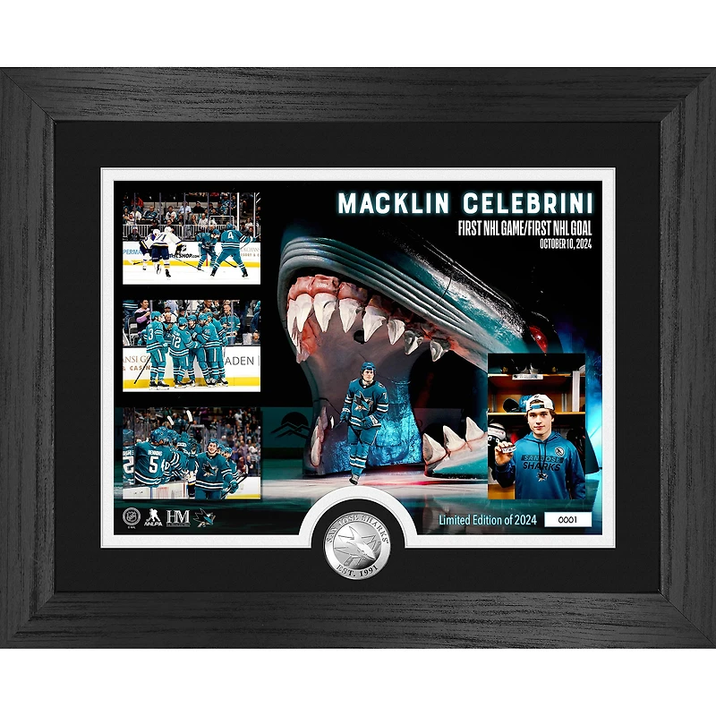 Highland Mint Macklin Celebrini San Jose Sharks First Game First Goal 13" x 16" Framed Silver Coin Photo Mint