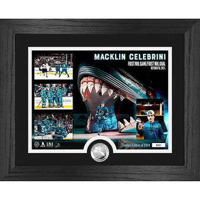 Highland Mint Macklin Celebrini San Jose Sharks First Game First Goal 13" x 16" Framed Silver Coin Photo Mint