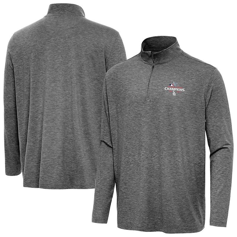 Men's Antigua Heather Black Los Angeles Dodgers 2024 National League Champions Hunk Quarter-Zip Top