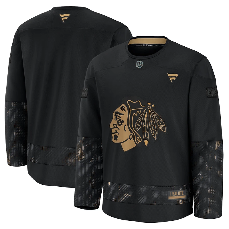 Men's Fanatics  Black Chicago Blackhawks 2024 Military Appreciation Practice Jersey