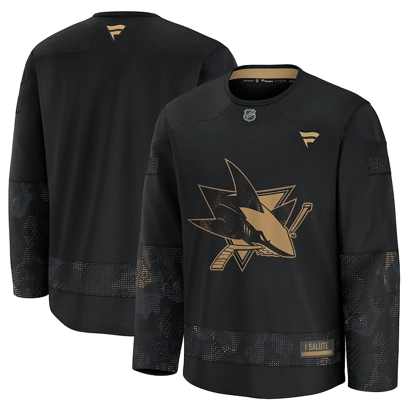 Men's Fanatics  Black San Jose Sharks 2024 Military Appreciation Practice Jersey