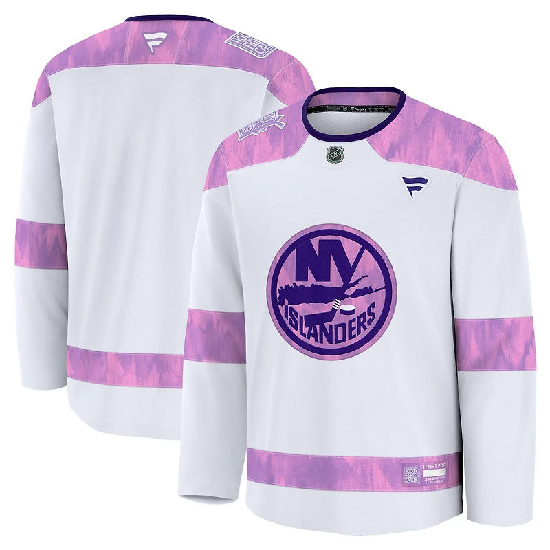 Men's Fanatics White New York Islanders 2024 Hockey Fights Cancer Practice Jersey