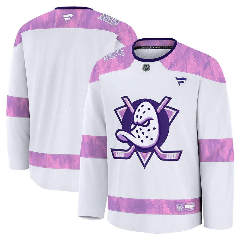 Men's Fanatics  White Anaheim Ducks 2024 Hockey Fights Cancer Practice Jersey