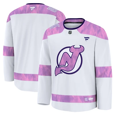 Men's Fanatics White New Jersey Devils 2024 Hockey Fights Cancer Practice Jersey