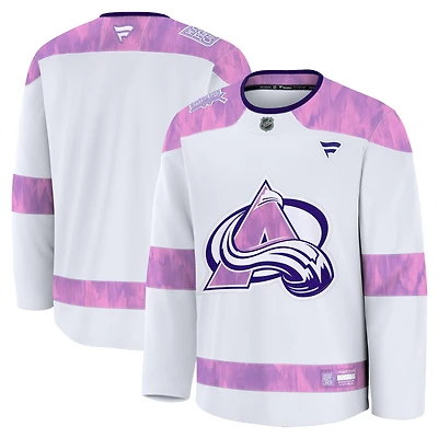 Men's Fanatics  White Colorado Avalanche 2024 Hockey Fights Cancer Practice Jersey