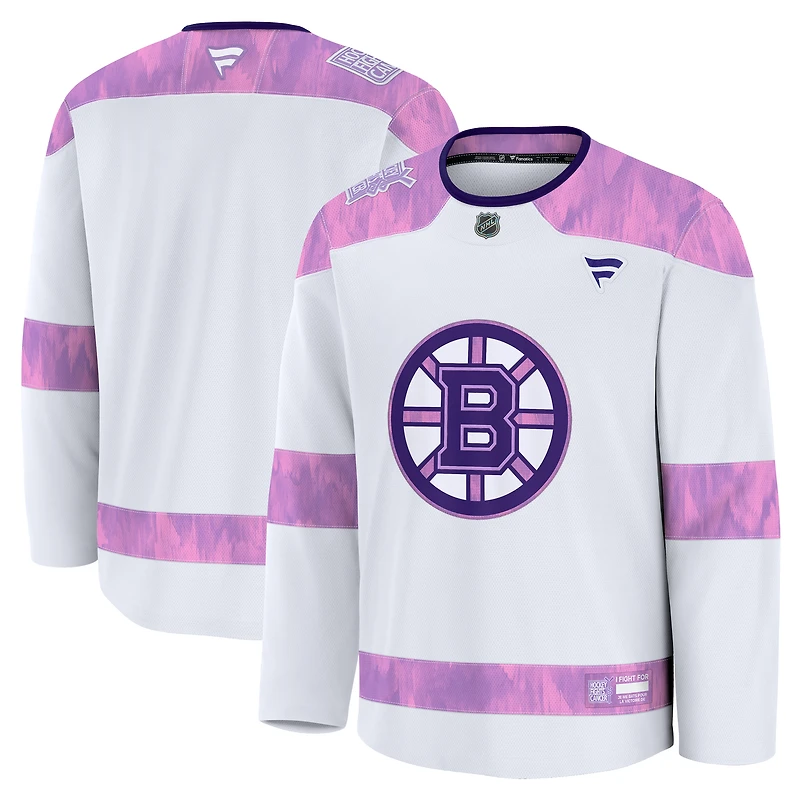 Men's Fanatics  White Boston Bruins 2024 Hockey Fights Cancer Practice Jersey