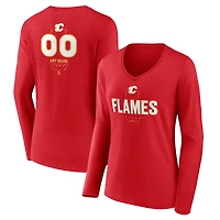 Women's Red Calgary Flames Personalized Name & Number Midfielder Long Sleeve V-Neck T-Shirt