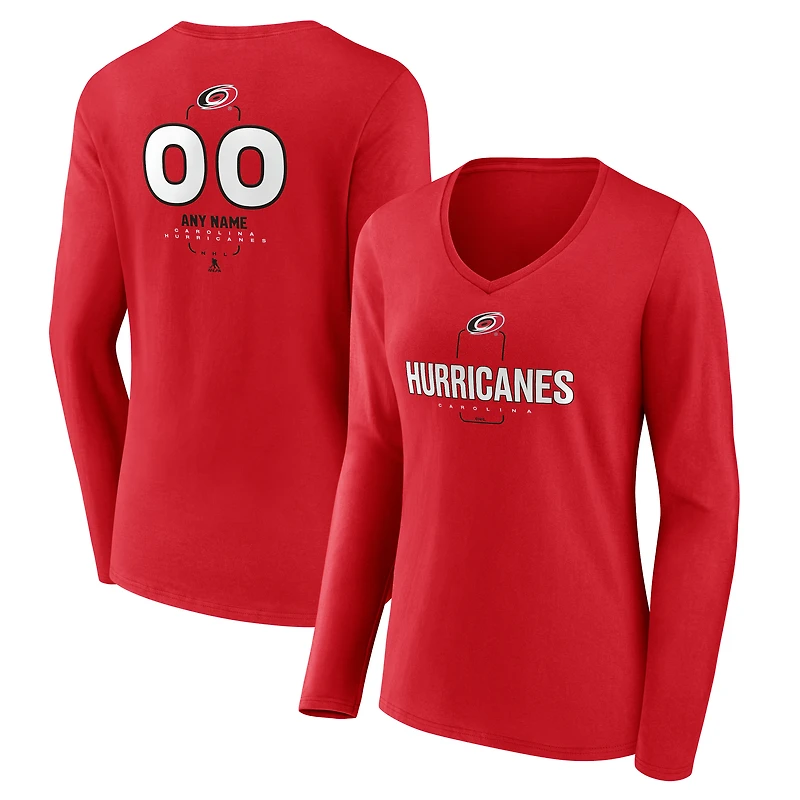 Women's Red Carolina Hurricanes Personalized Name & Number Midfielder Long Sleeve V-Neck T-Shirt