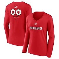 Women's Red Carolina Hurricanes Personalized Name & Number Midfielder Long Sleeve V-Neck T-Shirt