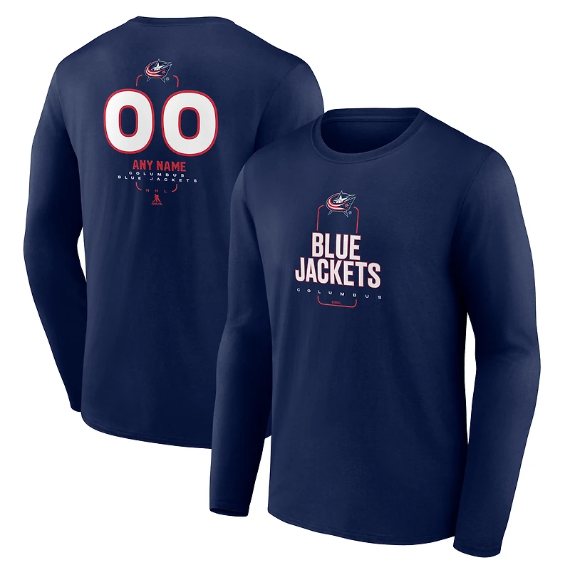 Men's Navy Columbus Blue Jackets Personalized Name & Number Midfielder Long Sleeve T-Shirt