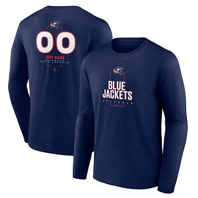 Men's Navy Columbus Blue Jackets Personalized Name & Number Midfielder Long Sleeve T-Shirt