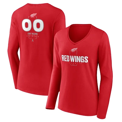 Women's Red Detroit Red Wings Personalized Name & Number Midfielder Long Sleeve V-Neck T-Shirt