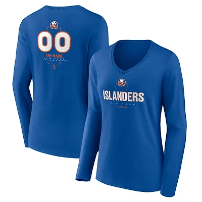 Women's Royal New York Islanders Personalized Name & Number Midfielder Long Sleeve V-Neck T-Shirt