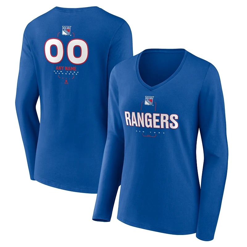 Women's Blue New York Rangers Personalized Name & Number Midfielder Long Sleeve V-Neck T-Shirt