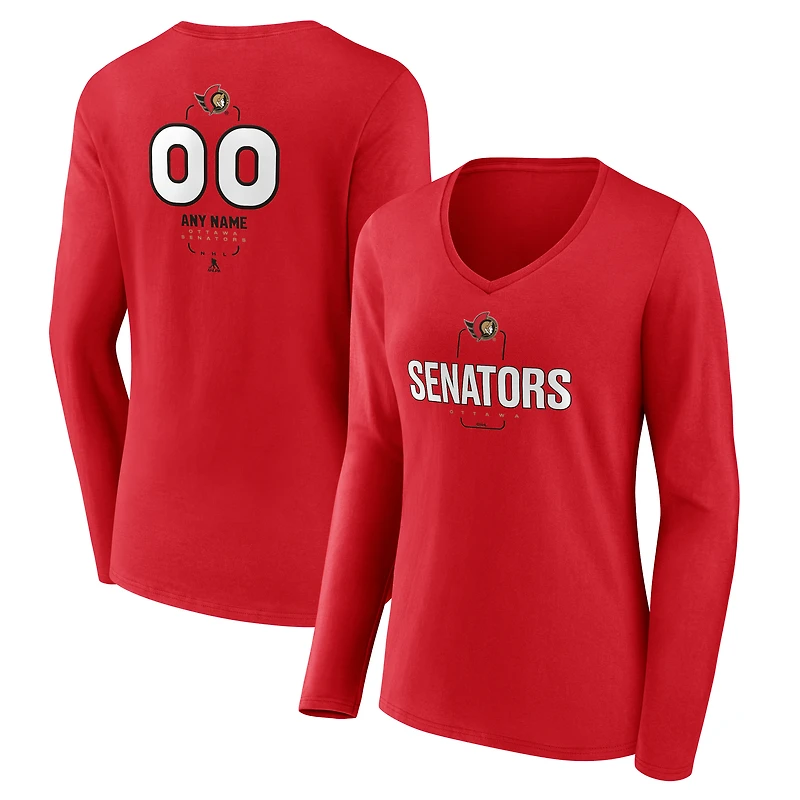 Women's Red Ottawa Senators Personalized Name & Number Midfielder Long Sleeve V-Neck T-Shirt