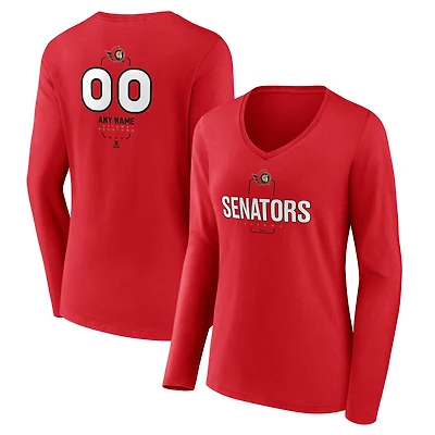 Women's Red Ottawa Senators Personalized Name & Number Midfielder Long Sleeve V-Neck T-Shirt