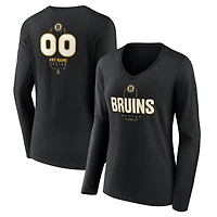 Women's Black Boston Bruins Personalized Name & Number Midfielder Long Sleeve V-Neck T-Shirt