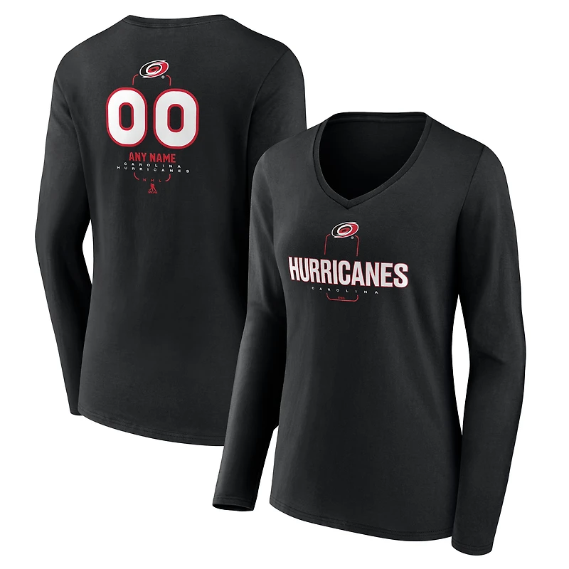 Women's Black Carolina Hurricanes Personalized Name & Number Midfielder Long Sleeve V-Neck T-Shirt