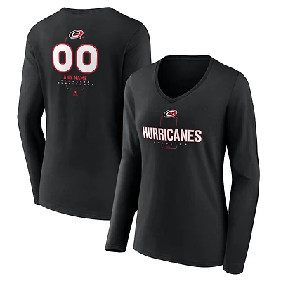 Women's Black Carolina Hurricanes Personalized Name & Number Midfielder Long Sleeve V-Neck T-Shirt