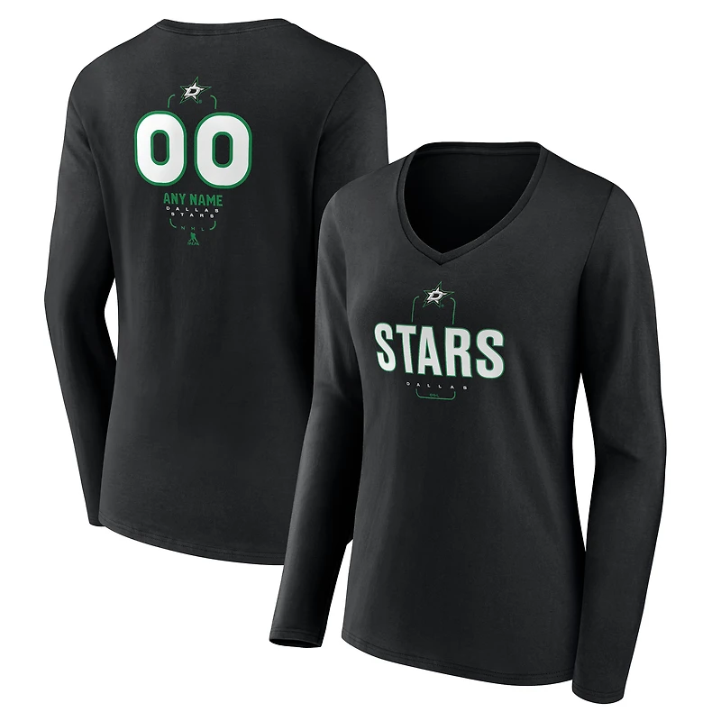 Women's Black Dallas Stars Personalized Name & Number Midfielder Long Sleeve V-Neck T-Shirt