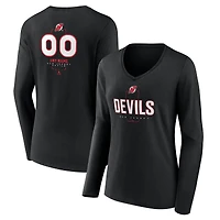 Women's Black New Jersey Devils Personalized Name & Number Midfielder Long Sleeve V-Neck T-Shirt