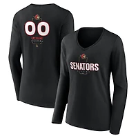Women's Black Ottawa Senators Personalized Name & Number Midfielder Long Sleeve V-Neck T-Shirt