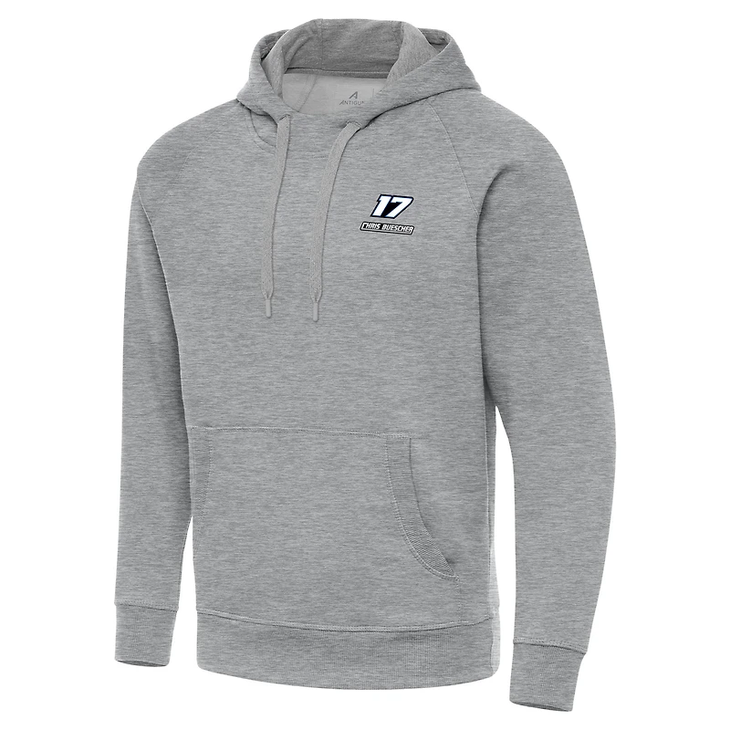 Men's Antigua Heather Gray Chris Buescher Victory Pullover Hoodie