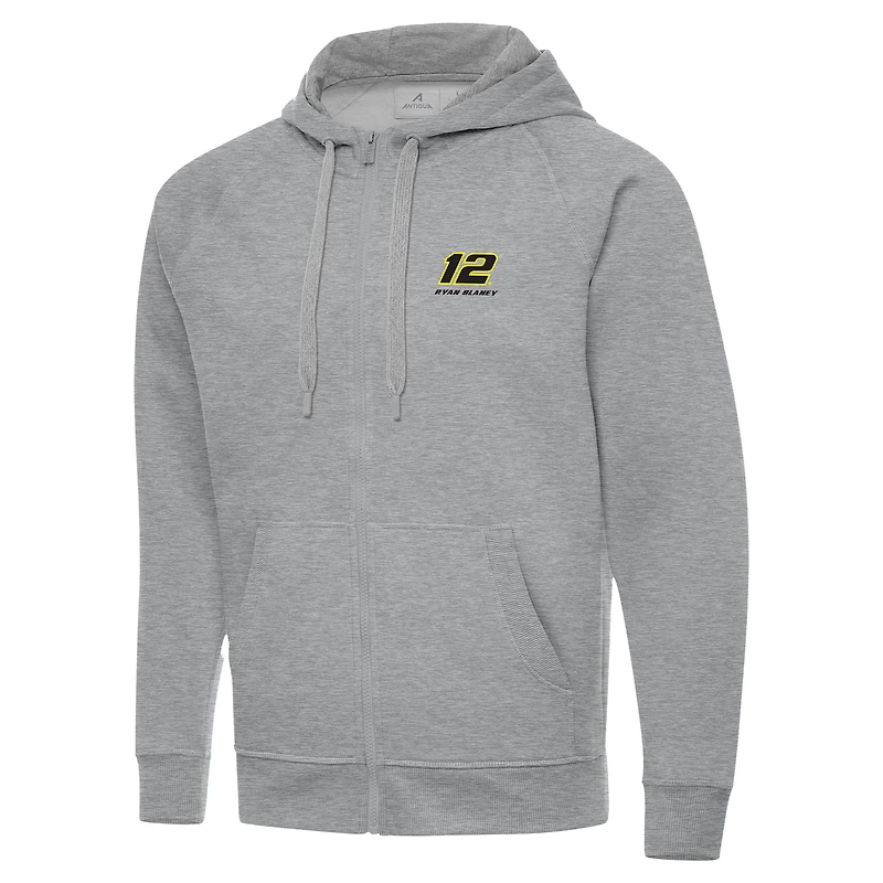 Men's Antigua  Heather Gray Ryan Blaney Victory Full-Zip Hoodie