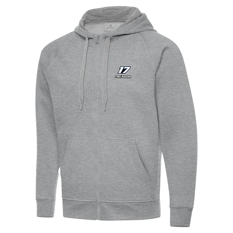 Men's Antigua  Heather Gray Chris Buescher Victory Full-Zip Hoodie