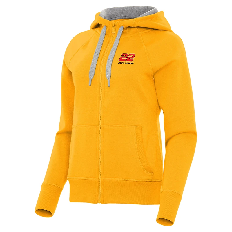 Women's Antigua Gold Joey Logano Victory Full-Zip Hoodie