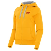 Women's Antigua Gold Joey Logano Victory Full-Zip Hoodie
