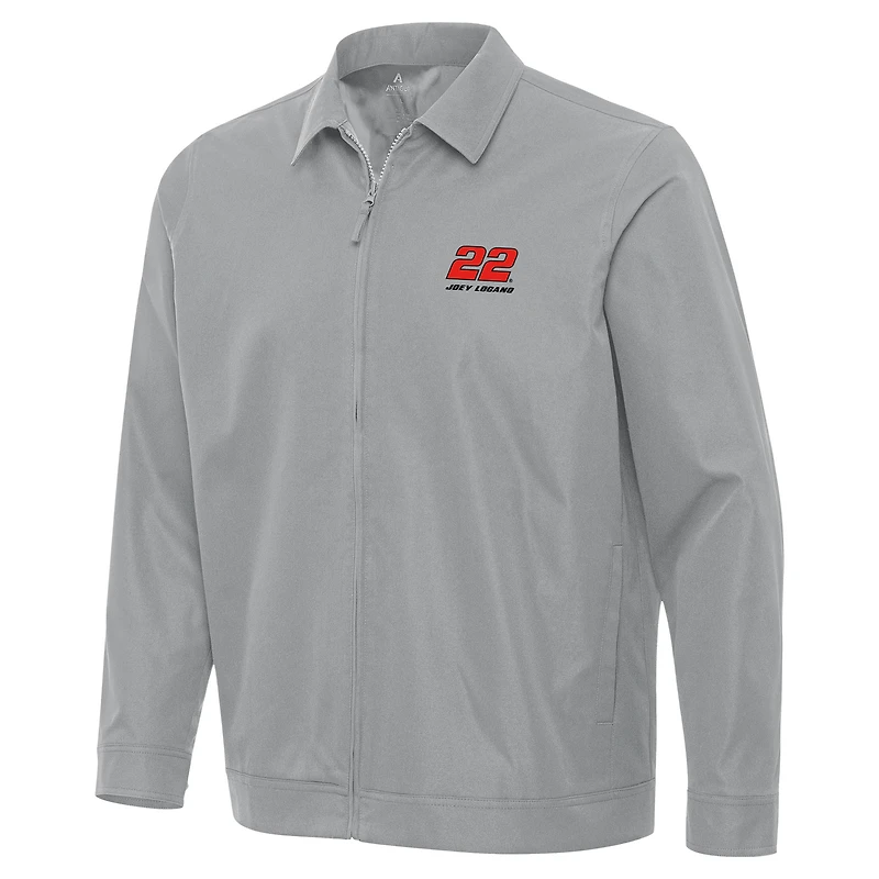 Men's Antigua Gray Joey Logano Pivot Full-Zip Jacket