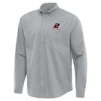 Men's Antigua  Gray Austin Cindric Flight Woven Tri-Blend Long Sleeve Button-Down Shirt