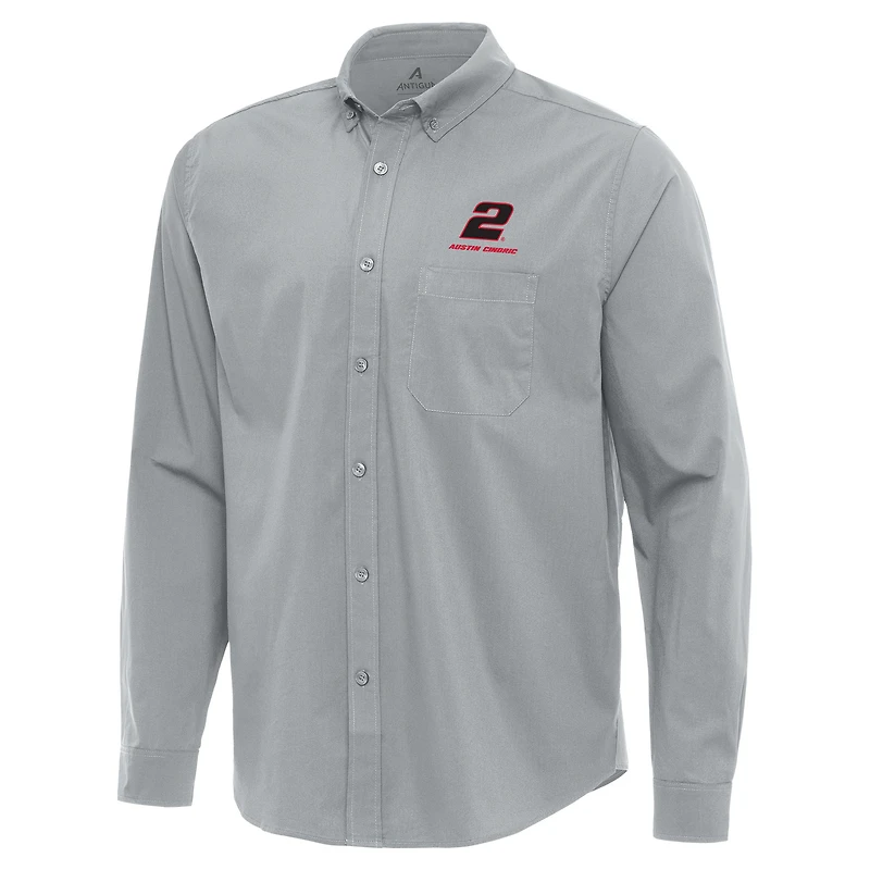 Men's Antigua  Gray Austin Cindric Flight Woven Tri-Blend Long Sleeve Button-Down Shirt