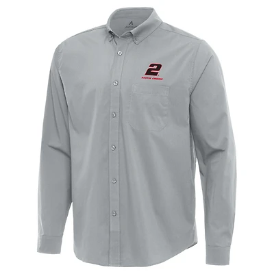 Men's Antigua  Gray Austin Cindric Flight Woven Tri-Blend Long Sleeve Button-Down Shirt